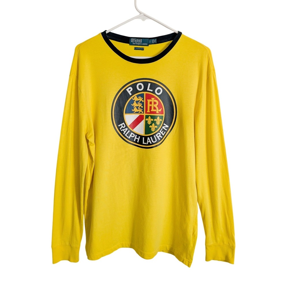 Polo Ralph Lauren Heraldic Lion Cookie Crest Racing Neon Yellow Tee Shirt